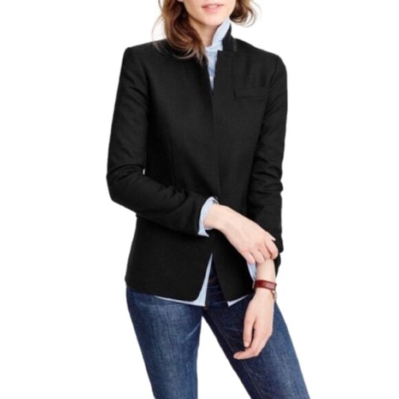 NWT JCrew Regent Blazer Jacket Womens 2 P Petite Black Wool Flannel B0327 NEW - Picture 2 of 14